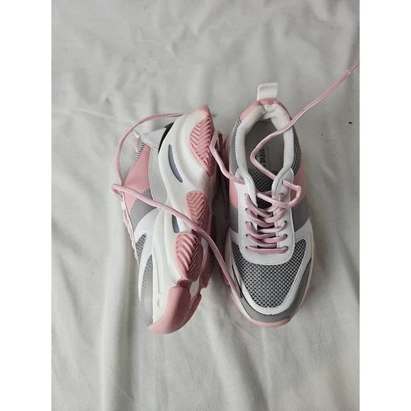 Steve Madden Womens Pink Grey White Chunky Platform Fashion Sneakers Trainers